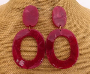 Red Chunky Acrylic Drop Earrings on Stud Setting