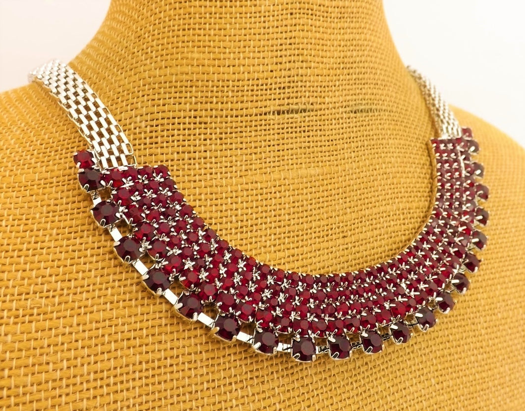 Red Diamantes & Silver Tone Collar Necklace