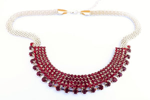 Red Diamantes & Silver Tone Collar Necklace