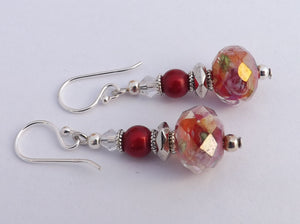 Red Faceted Glass Bead Earrings