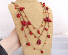Load image into Gallery viewer, Red Faux Coral Bead &amp; Gold Tone Chain Necklace
