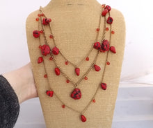Load image into Gallery viewer, Red Faux Coral Bead &amp; Gold Tone Chain Necklace
