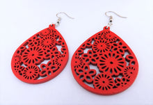 Load image into Gallery viewer, Floral Wood Drop Earrings (multiple colour options)
