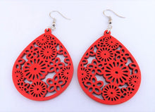 Load image into Gallery viewer, Floral Wood Drop Earrings (multiple colour options)
