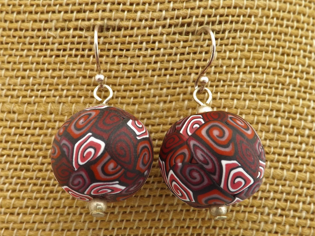 Red Koru Mix Kathryn Design Bead Earrings on Sterling Silver Hooks