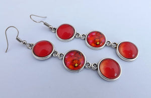 Red Mix Triple Drop Dome Earrings