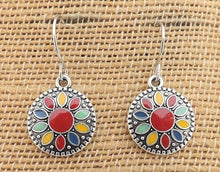 Load image into Gallery viewer, Red Round Dotted Tear Drop Earrings
