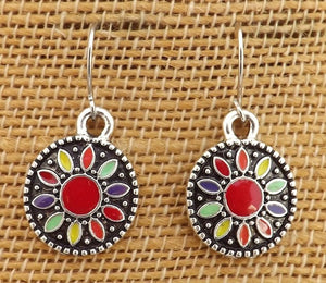 Red Round Dotted Tear Drop Earrings