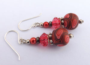 Red & Black Mix Kathryn Design bead earrings on sterling silver Hooks