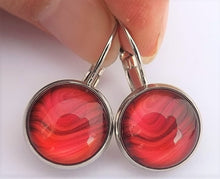 Load image into Gallery viewer, Red &amp; Black Pattern - Dome Earrings on Lever Back Hooks
