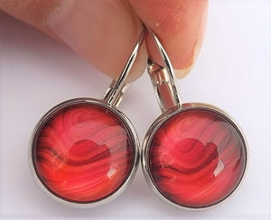 Red & Black Pattern - Dome Earrings on Lever Back Hooks