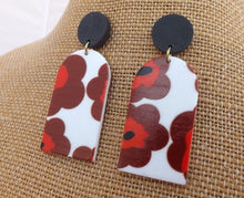 Load image into Gallery viewer, Red, Black  &amp; White Floral Acrylic Earrings
