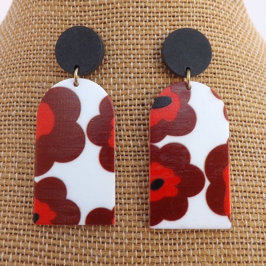 Red, Black  & White Floral Acrylic Earrings