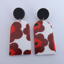 Load image into Gallery viewer, Red, Black  &amp; White Floral Acrylic Earrings
