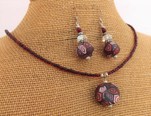 Red, Black & White Kathryn Design Handmade Beads Necklace & Earrings Set