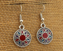 Load image into Gallery viewer, Red &amp; Blue Dotted Teardrop Earrings
