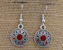 Load image into Gallery viewer, Red &amp; Blue Dotted Teardrop Earrings
