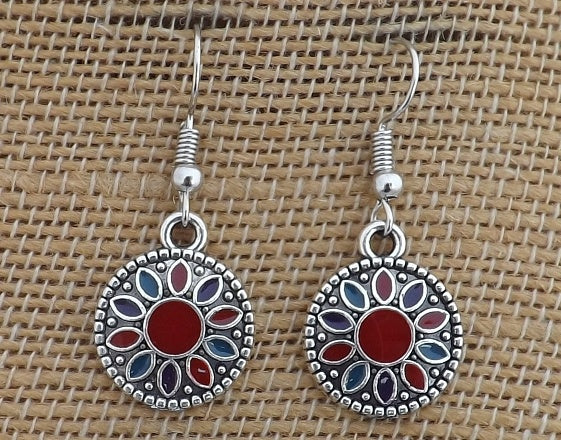 Red & Blue Dotted Teardrop Earrings