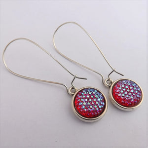 Red & Blue Lustre Handmade Dome Earrings on Long Kidney Hooks