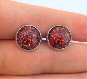 Red & Gold Glittery Foil Stud Earrings