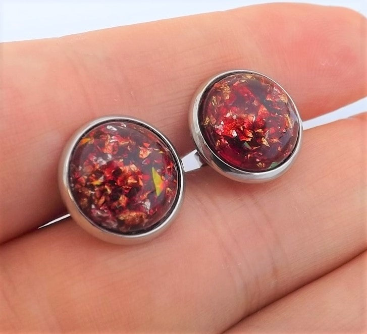 Red & Gold Glittery Foil Stud Earrings