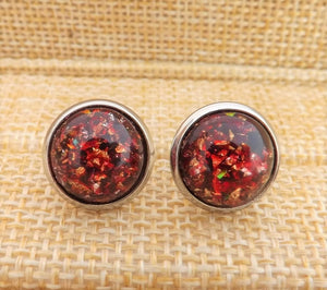 Red & Gold Glittery Foil Stud Earrings