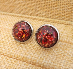 Red & Gold Glittery Foil Stud Earrings