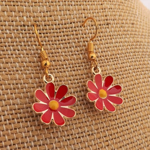 Red & Gold Tone Daisy Earrings