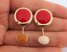 Load image into Gallery viewer, Red &amp; Gold Tone Drop Earrings on Stud Setting
