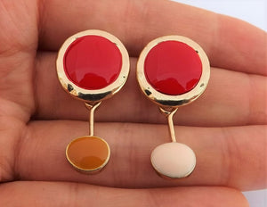 Red & Gold Tone Drop Earrings on Stud Setting