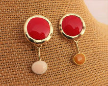 Load image into Gallery viewer, Red &amp; Gold Tone Drop Earrings on Stud Setting
