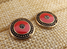 Load image into Gallery viewer, Red &amp; Gold Tone Round Stud Earrings
