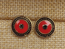 Load image into Gallery viewer, Red &amp; Gold Tone Round Stud Earrings
