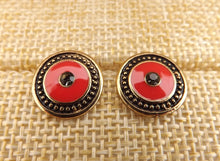 Load image into Gallery viewer, Red &amp; Gold Tone Round Stud Earrings
