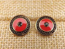 Load image into Gallery viewer, Red &amp; Gold Tone Round Stud Earrings
