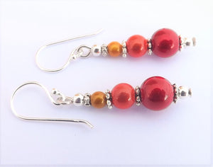 Red & Orange Magic Bead Earrings on Sterling Silver Hooks
