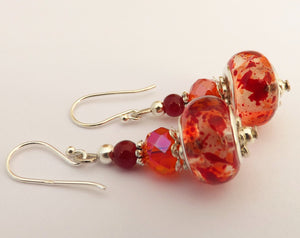 Red & Orange Splatter Acrylic Bead Earrings on Sterling Silver Hooks