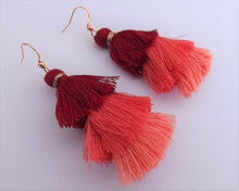 Load image into Gallery viewer, Red &amp; Orange Triple Layered Tassel Earrings
