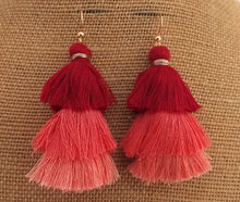 Load image into Gallery viewer, Red &amp; Orange Triple Layered Tassel Earrings
