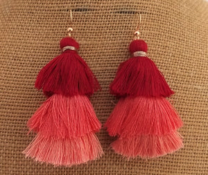 Red & Orange Triple Layered Tassel Earrings