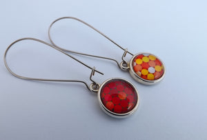 Red & Orange Double Sided Dome Earrings on Long Kidney Hooks