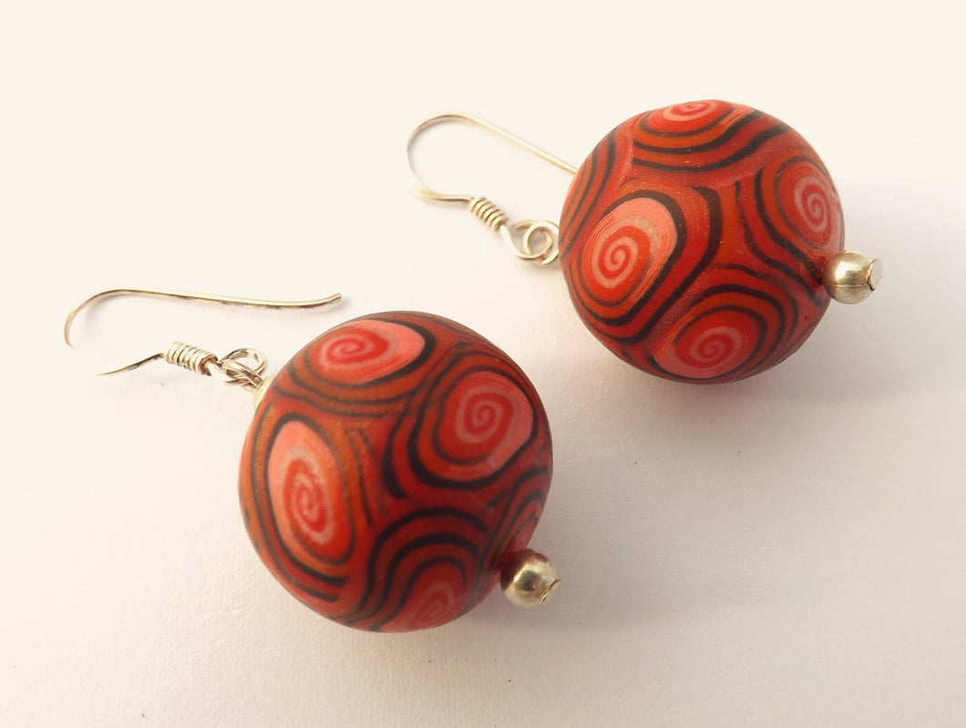 Red & Pink Koru Kathryn Design Bead Earrings on Sterling Silver hooks