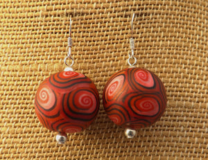 Red & Pink Koru Kathryn Design Bead Earrings on Sterling Silver hooks