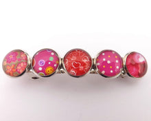 Load image into Gallery viewer, Red &amp; Pink on Silver Tone Dome Barrette Hairclip
