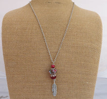 Load image into Gallery viewer, Red &amp; Silver Long Art Glass Bead Pendant
