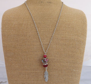 Red & Silver Long Art Glass Bead Pendant