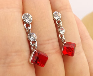 3D Cube Drop Earrings, Stud Setting (3 colour options)