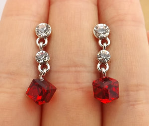 3D Cube Drop Earrings, Stud Setting (3 colour options)