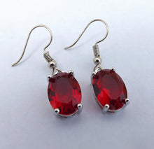 Load image into Gallery viewer, Red &amp; Silver Tone Crystal Oval Earrings
