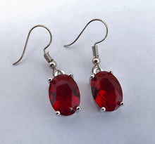 Load image into Gallery viewer, Red &amp; Silver Tone Crystal Oval Earrings
